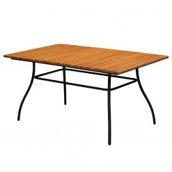 Table de jardin Beeley I - Acier / Acacia massif - Marron / Noir