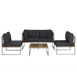 Studio Copenhagen Tabouret lounge Teakline Exklusiv - Tissu / Teck massif -Tables de jardin Soldes 2022 fussauflage teakline exklusiv webstoff teak massiv anthrazit 5169016